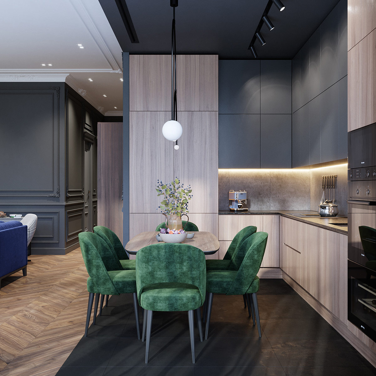 10dining-room-pendant-lights用（yòng）餐（cān）區的現代餐廳吊燈弧形裝飾著黑色莖幹懸（xuán）掛的白色地球儀.jpg